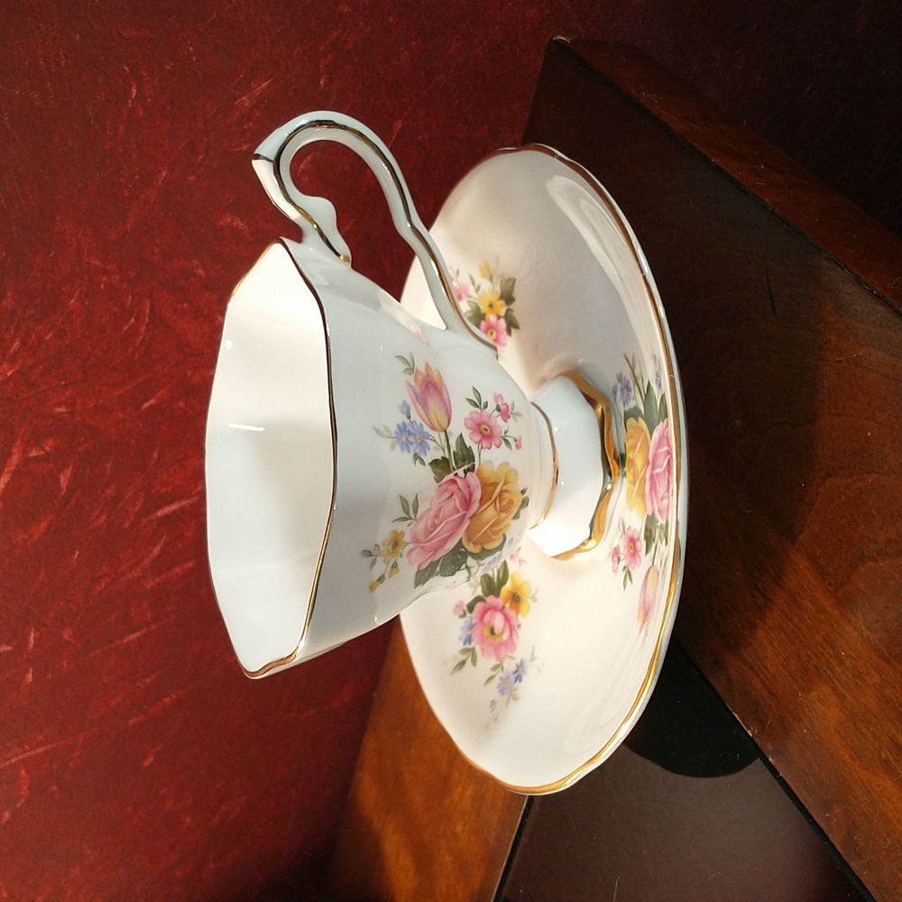 Rare: Vintage Royal Stafford Bone China Teacup and Saucer Set - **M5